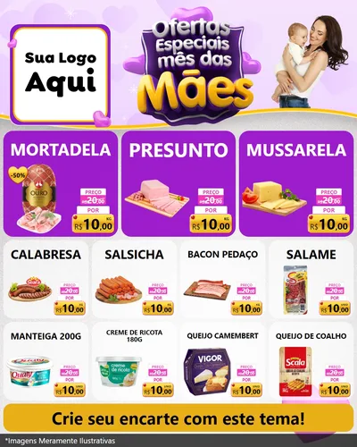 Modelo de Rede Social para Feed Instagram com o tema Ofertas Especiais - Mês das Mães para Frios e Laticínios