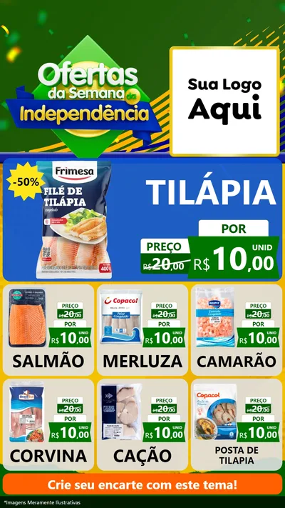 Modelo de Rede Social para Stories com o tema Ofertas da Semana da Independência para Peixaria