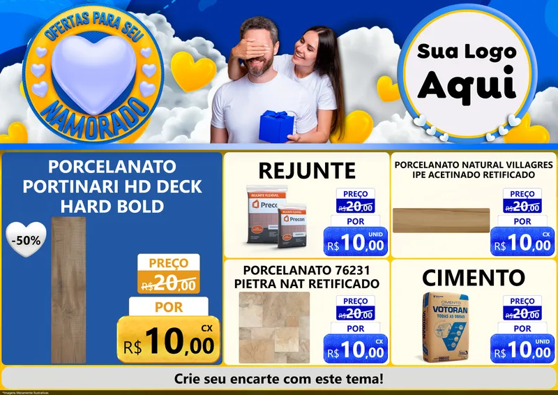 Modelo de Encarte para Encarte A4 Horizontal com o tema Ofertas Para Seu Namorado para Pisos e revestimentos