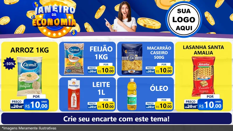 Modelo de TV para TV Horizontal com o tema Janeiro da Economia para Supermercado