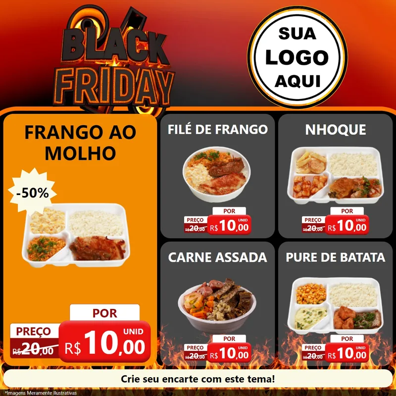Modelo de Rede Social para Feed Facebook com o tema Black Friday para Restaurante