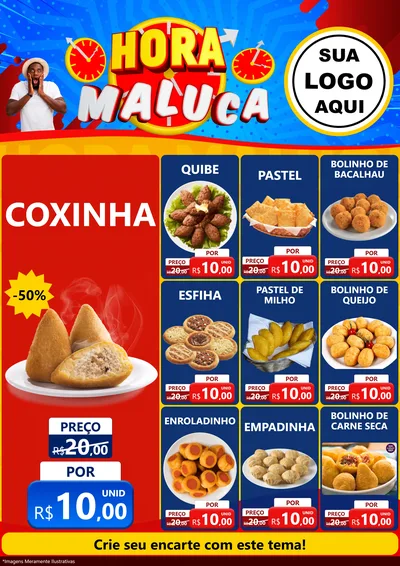 Modelo de Encarte para Encarte A4 Vertical com o tema Hora Maluca para Salgadaria