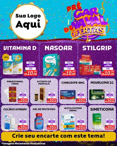 Modelo de Rede Social para Feed Instagram com o tema Pré Carnaval de Ofertas para Farmácia