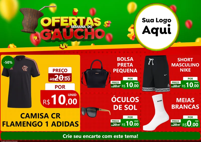 Modelo de Encarte para Encarte A4 Horizontal com o tema Ofertas Semana Do Gaúcho para Roupas e acessórios