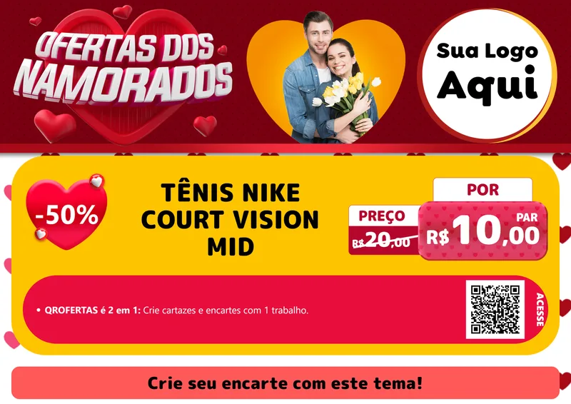 Modelo de Cartaz para Cartaz A4 Horizontal com o tema Ofertas Dos Namorados para Calçados