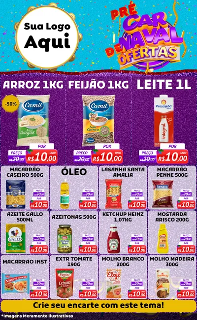 Modelo de Encarte para Encarte Grande com o tema Pré Carnaval de Ofertas para Supermercado