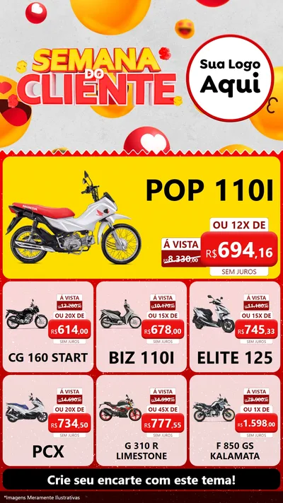Modelo de Rede Social para Stories com o tema Semana do Cliente para Concessionaria de Motos