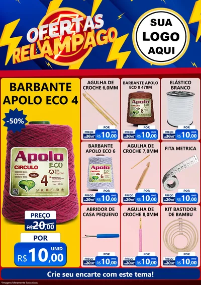 Modelo de Encarte para Encarte A4 Vertical com o tema Ofertas Relâmpago para Armarinho e Aviamentos