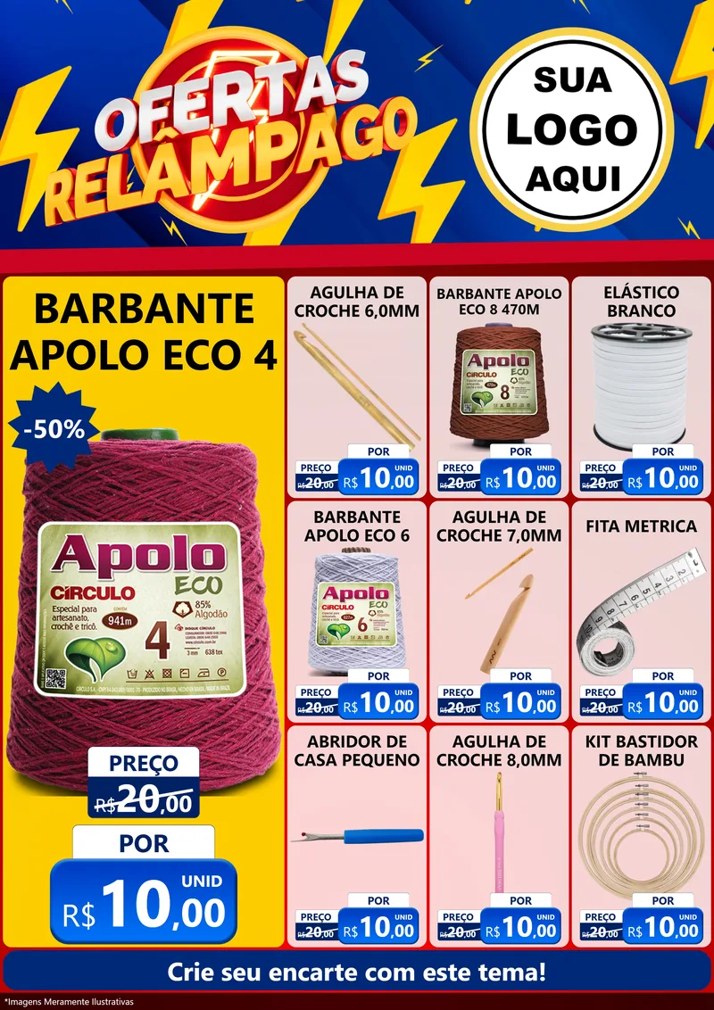 Modelo de Encarte para Encarte A4 Vertical com o tema Ofertas Relâmpago para Armarinho e Aviamentos