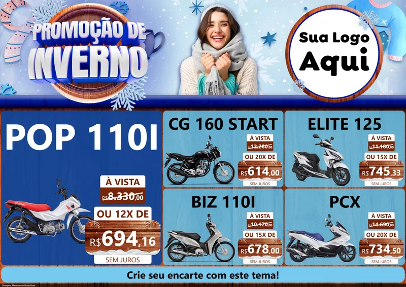 Modelo de Encarte para Encarte A4 Horizontal com o tema Promoção de Inverno para Concessionaria de Motos