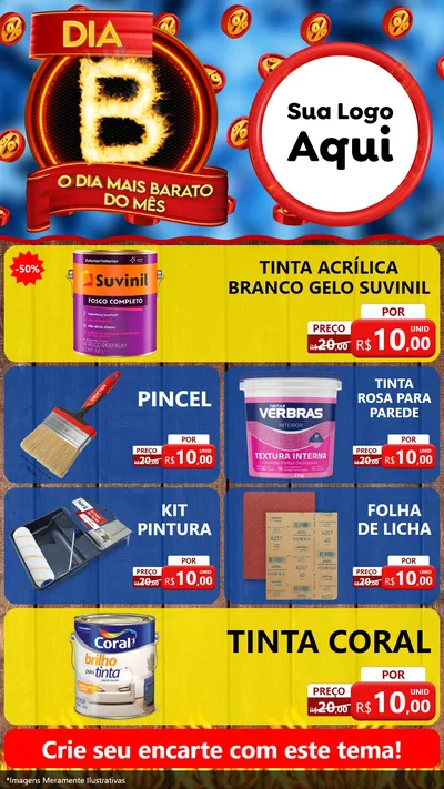 Modelo de TV para TV Vertical com o tema Dia B - O Dia Mais Barato Do Mês para Tintas e Ferramentas