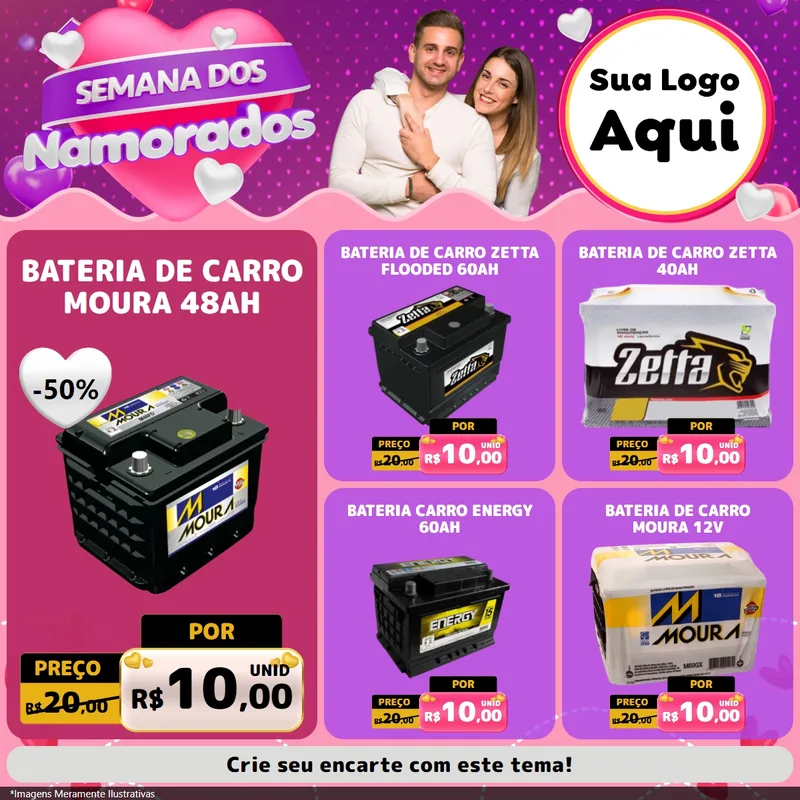 Modelo de Rede Social para Feed Facebook com o tema Semana dos Namorados para Baterias Elétricas