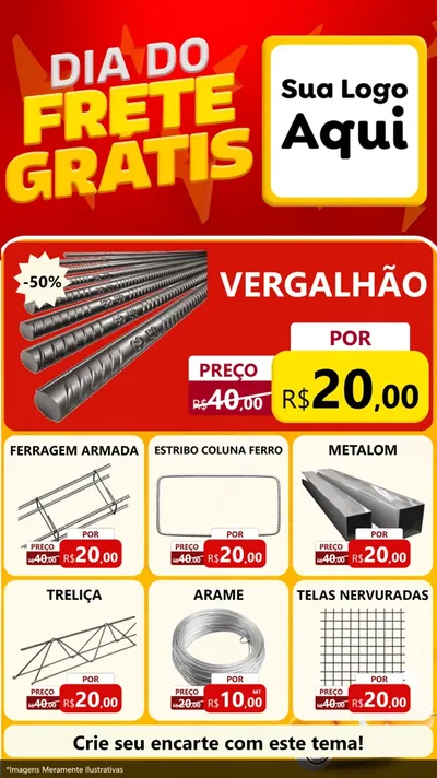 Modelo de Rede Social para Stories com o tema Dia do Frete Grátis para Ferragens