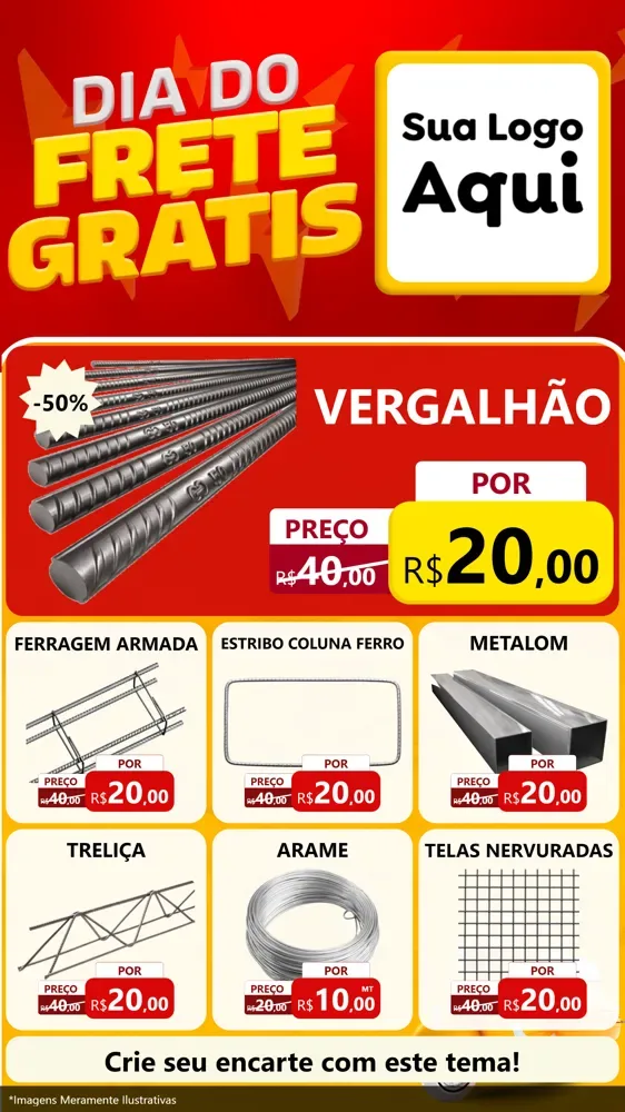 Modelo de Rede Social para Stories com o tema Dia do Frete Grátis para Ferragens