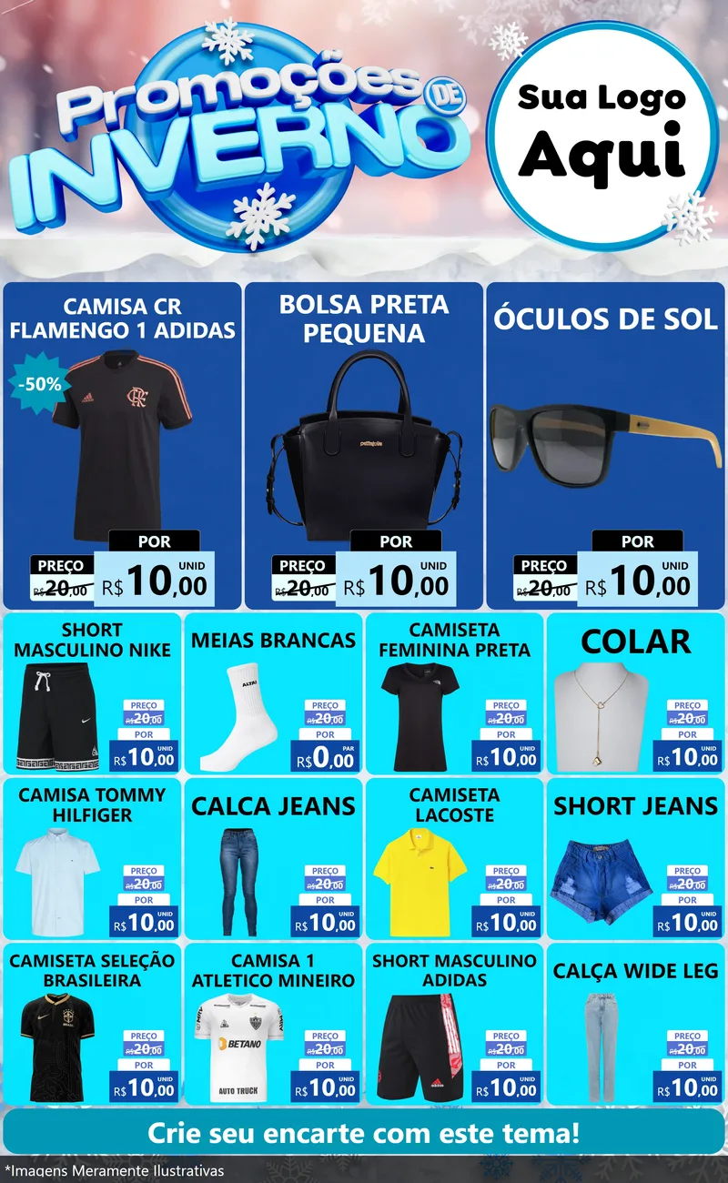 Modelo de Encarte para Encarte Grande com o tema Promoções de Inverno para Roupas e acessórios