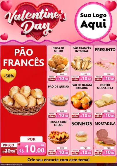 Modelo de Encarte para Encarte A4 Vertical com o tema Valentine's Day para Padaria