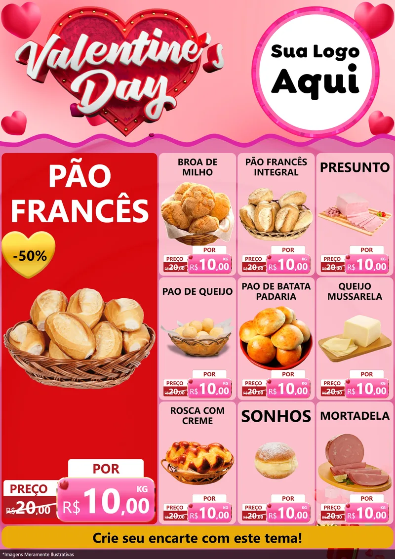 Modelo de Encarte para Encarte A4 Vertical com o tema Valentine's Day para Padaria