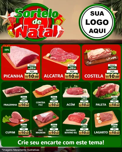 Modelo de Rede Social para Feed Instagram com o tema Sorteio de Natal para Açougue