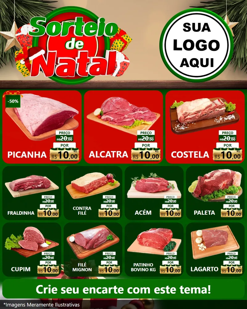 Modelo de Rede Social para Feed Instagram com o tema Sorteio de Natal para Açougue