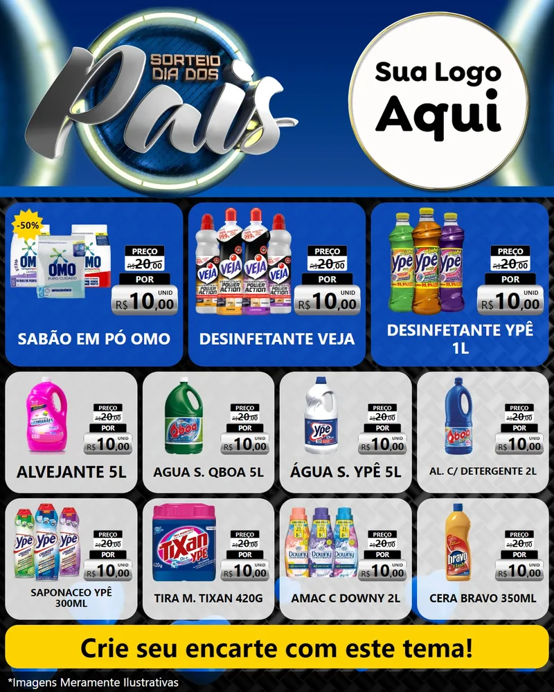 Modelo de Rede Social para Feed Instagram com o tema Sorteio Dia Dos Pais para Produtos de Limpeza