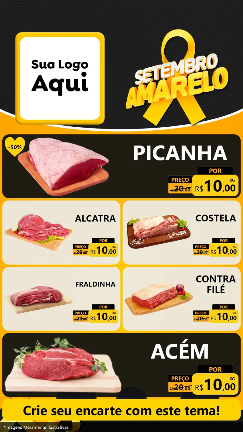 Modelo de TV para TV Vertical com o tema Setembro Amarelo para Açougue