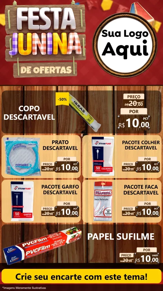 Modelo de TV para TV Vertical com o tema Festa Junina de Ofertas para Embalagens