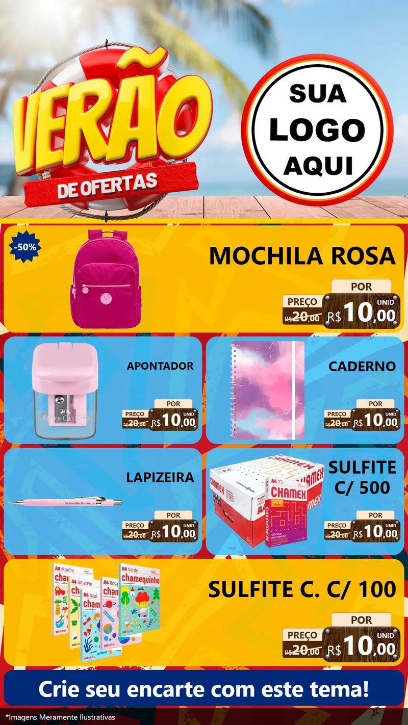 Modelo de TV para TV Vertical com o tema Verão de Ofertas para Papelaria