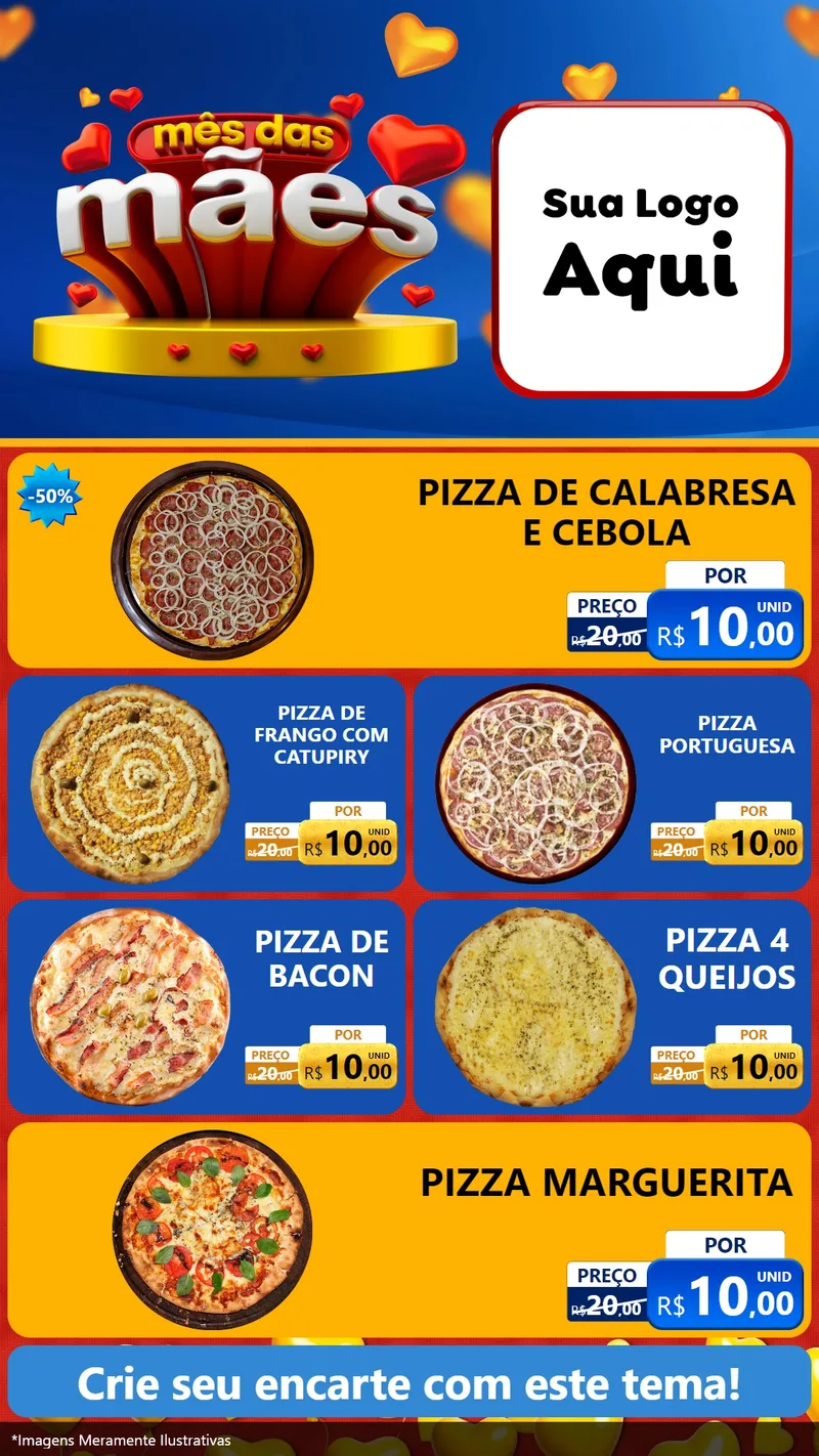Modelo de TV para TV Vertical com o tema Mês das Mães para Pizzaria