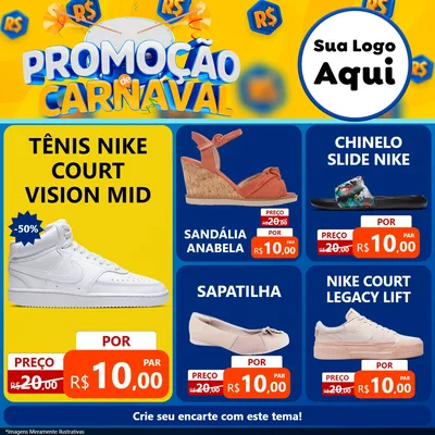 Modelo de Rede Social para Feed Facebook com o tema Promoção de Carnaval para Calçados