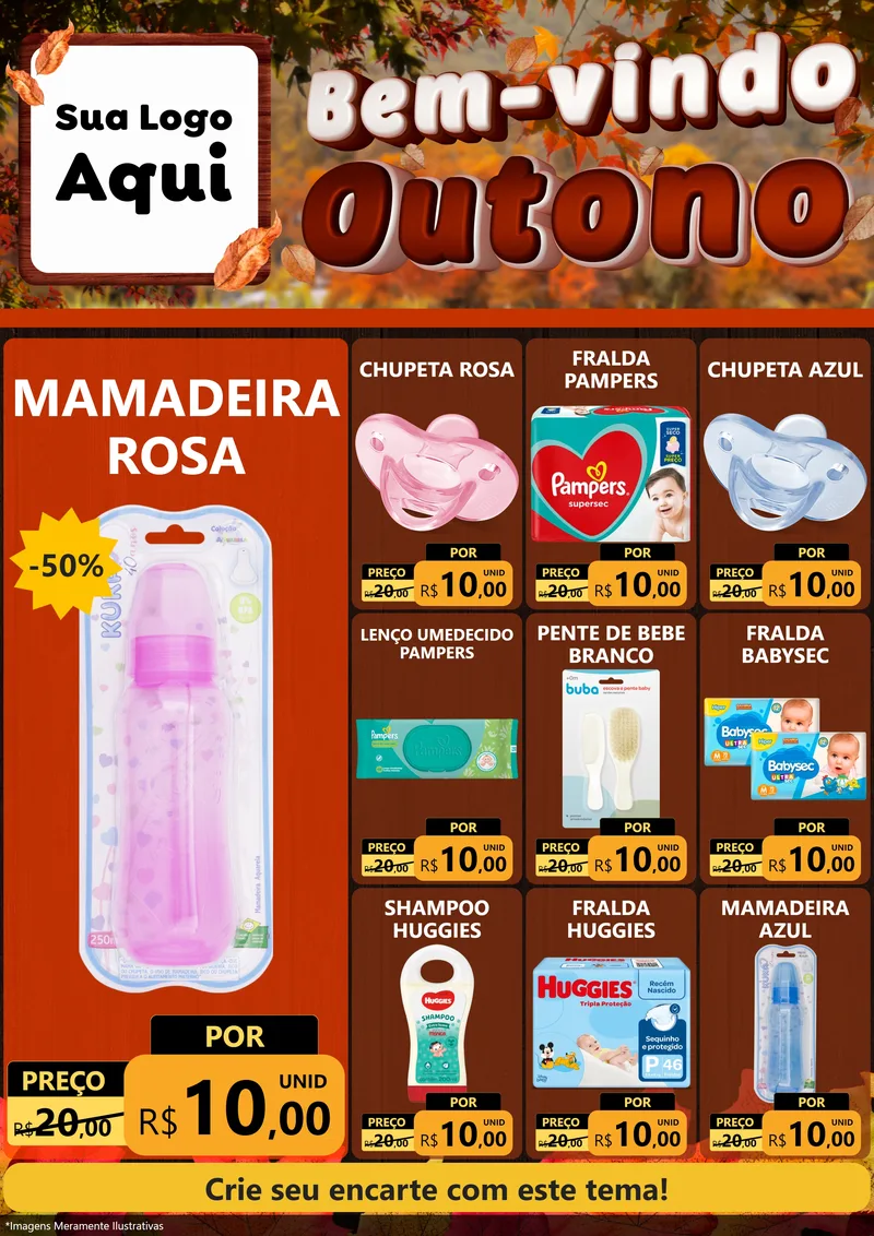 Modelo de Encarte para Encarte A4 Vertical com o tema Bem-vindo Outono para Bebês
