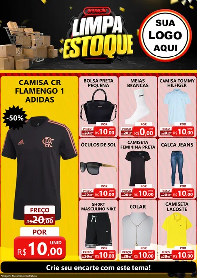 Modelo de Encarte para Encarte A4 Vertical com o tema Operação Limpa Estoque para Roupas e acessórios