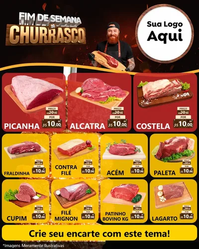 Modelo de Rede Social para Feed Instagram com o tema Fim de Semana do Churrasco para Açougue