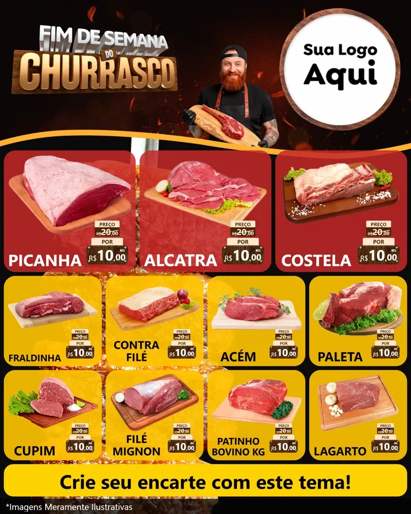 Modelo de Rede Social para Feed Instagram com o tema Fim de Semana do Churrasco para Açougue