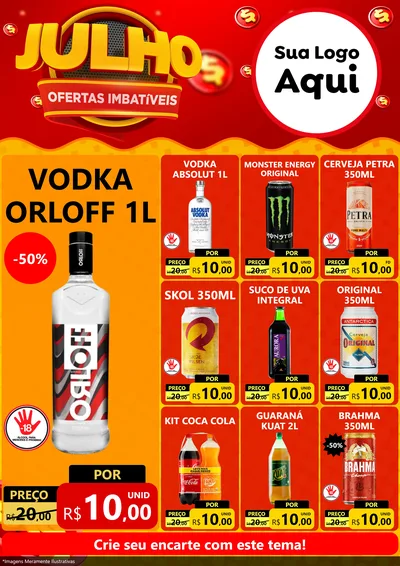 Modelo de Encarte para Encarte A4 Vertical com o tema Julho Ofertas Imbatíveis para Distribuidora de bebidas