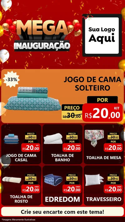 Modelo de Rede Social para Stories com o tema Mega Inauguração para Cama, Mesa e Banho