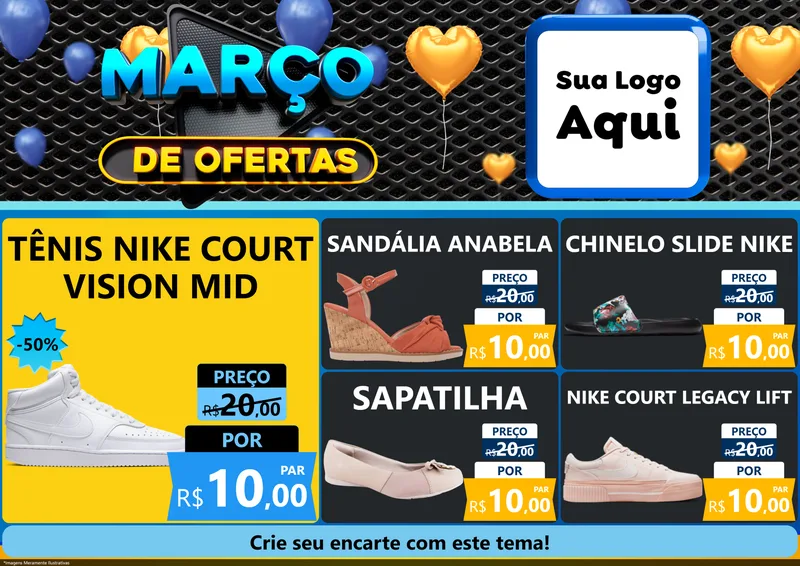 Modelo de Encarte para Encarte A4 Horizontal com o tema Março de Ofertas para Calçados