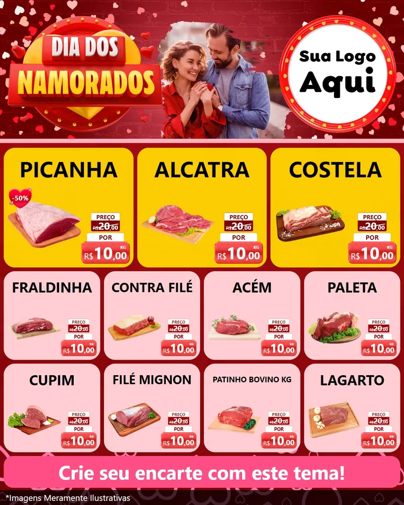 Modelo de Rede Social para Feed Instagram com o tema Dia Dos Namorados para Açougue