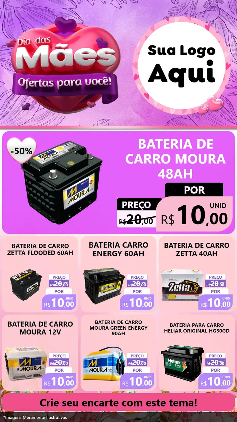 Modelo de Rede Social para Stories com o tema Dia das Mães Ofertas para Você! para Baterias Elétricas