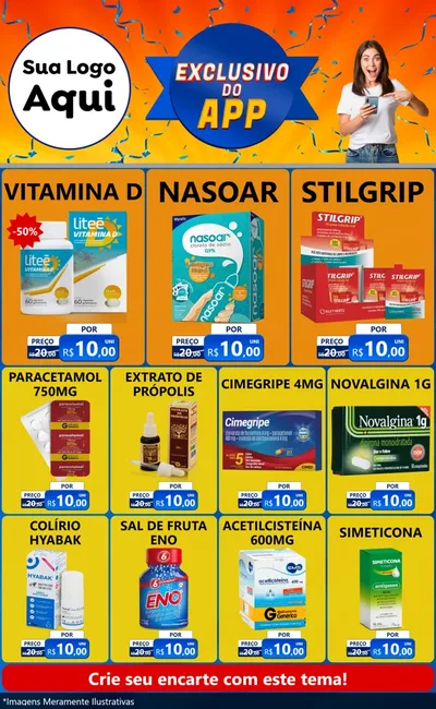 Modelo de Encarte para Encarte Grande com o tema Exclusivo do Aplicativo para Farmácia