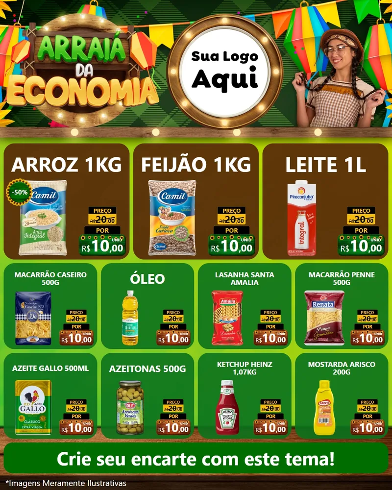 Modelo de Rede Social para Feed Instagram com o tema Arraiá de Economia para Supermercado