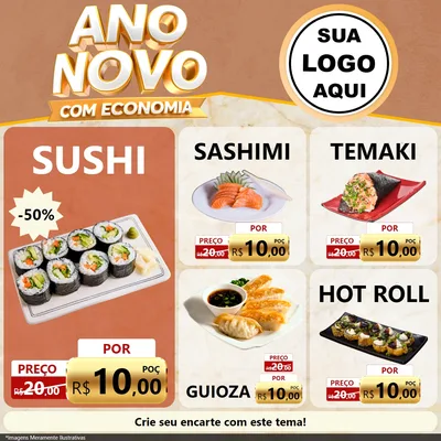 Modelo de Rede Social para Feed Facebook com o tema Ano Novo Com Economia para Comida japonesa