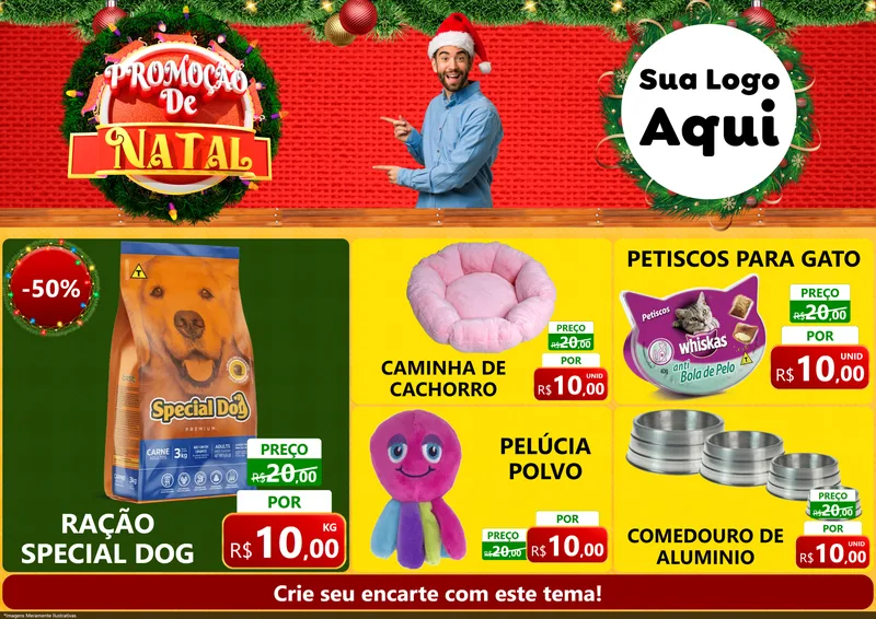 Modelo de Encarte para Encarte A4 Horizontal com o tema Promoção de Natal para Pet Shop