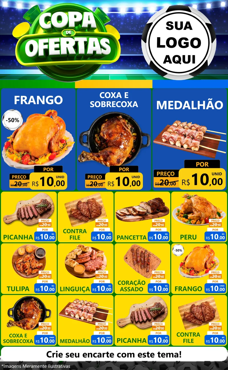 Modelo de Encarte para Encarte Grande com o tema Copa de Ofertas para Assados