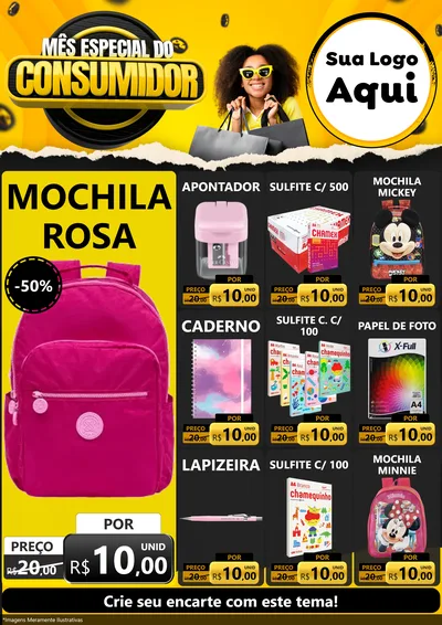 Modelo de Encarte para Encarte A4 Vertical com o tema Mês Especial do Consumidor para Papelaria