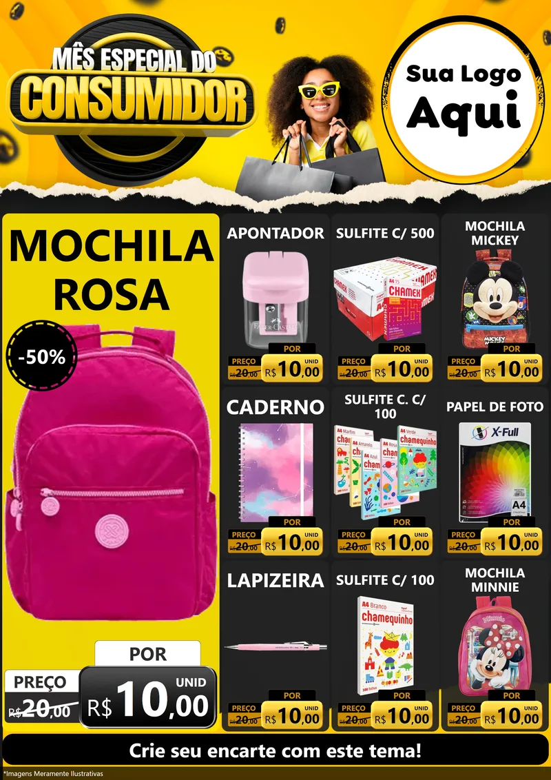 Modelo de Encarte para Encarte A4 Vertical com o tema Mês Especial do Consumidor para Papelaria