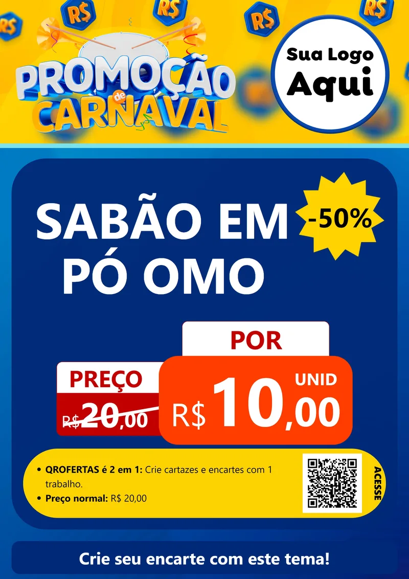 Modelo de Cartaz para Cartaz A4 Vertical com o tema Promoção de Carnaval para Produtos de Limpeza