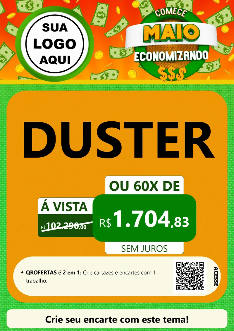 Modelo de Cartaz para Cartaz A4 Vertical com o tema Comece Maio Economizando para Concessionaria de Carros