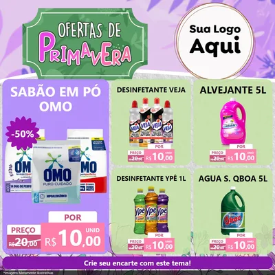 Modelo de Rede Social para Feed Facebook com o tema Ofertas de Primavera para Produtos de Limpeza