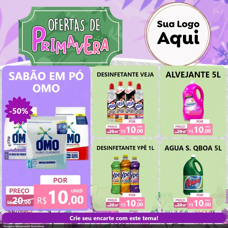 Modelo de Rede Social para Feed Facebook com o tema Ofertas de Primavera para Produtos de Limpeza