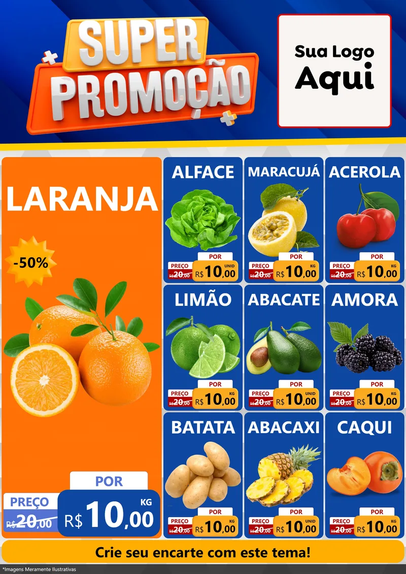 Modelo de Encarte para Encarte A4 Vertical com o tema Super Promoção para Hortifrúti